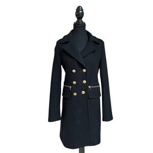 Gerard Darel Wool Coat with Gold Buttons in Black Size 34 (US Size 2)